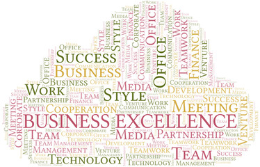 Business Excellence word cloud. Collage made with text only.