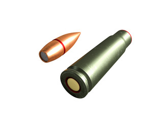 cartridge 7.62x39 mm, Russian and Soviet army, isolated. 3d rendering