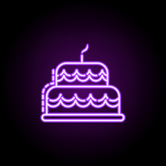 Birthday cake dusk style neon icon. Elements of birthday set. Simple icon for websites, web design, mobile app, info graphics