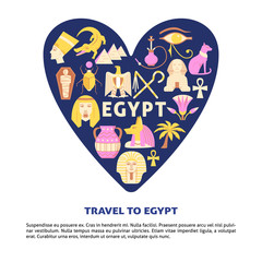 Poster with Egypt symbols in flat style