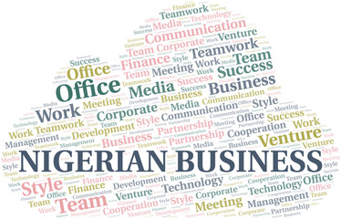 Nigerian Business word cloud. Collage made with text only.