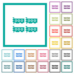 Cryptocoin mining farm flat color icons with quadrant frames