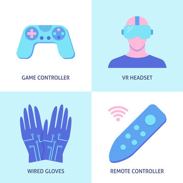 Virtual reality icon set in flat style