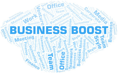 Fototapeta premium Business Boost word cloud. Collage made with text only.