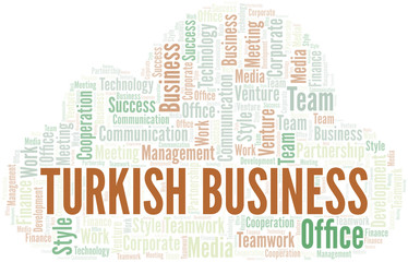 Obraz premium Turkish Business word cloud. Collage made with text only.