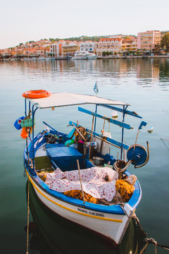 Blue Fishing Boat in the Harbor of Lesbos