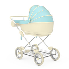 Fototapeta na wymiar Modern Blue Baby Carriage, Stroller, Pram. 3d Rendering