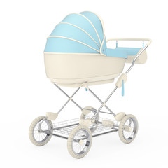 Modern Blue Baby Carriage, Stroller, Pram. 3d Rendering