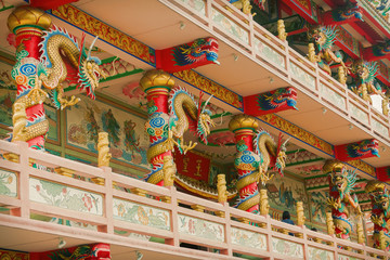 CHONBURI, THAILAND - June 11, 2019: View of Wihan Thep Sathit Phra Ki Ti Chaloem or Red Dragon Chinese Temple