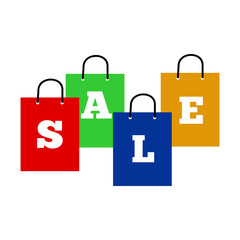 Paper bags labeled discount isolated on white background icon