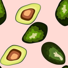 Avocado seamless pattern. print, fabric and organic, vegan, raw products packaging. Texture for eco and healthy food