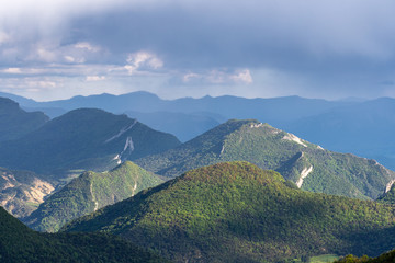 French landscape - Vercors. Panoramic view over the peaks (Col de Rousset) of the Vercors in France.