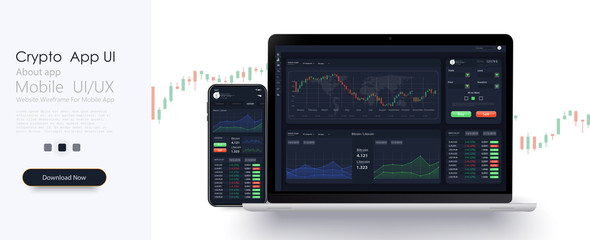 Trading platform interface with infographic elements. Trade UI, great design for any purposes. Trade concept.Web site screen template. forex market,news and analysis.Binary option. Vector illustration - obrazy, fototapety, plakaty