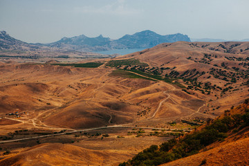 mountains in the desert by day