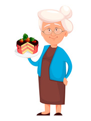 Grandmother holding sweet pie