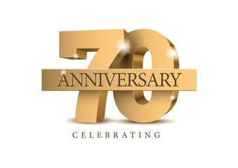 Anniversary 70. gold 3d numbers. Poster template for Celebrating 70th anniversary event party. Vector illustration