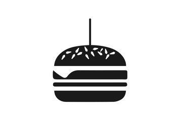 Delicious food hamburger black icon vector - Cheese Burger fast food icon