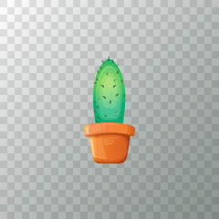 vector cartoon green cactus in pot isolated on transparent background. funny houseplant icon
