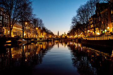 Fototapeta na wymiar Amsterdam Holland Canals Sunset 