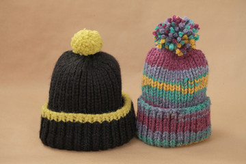 Close shot of cold weather winter handmade knitting clothes