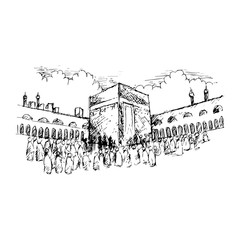 Sketch of Holy Kaaba in Mecca Saudi Arabia