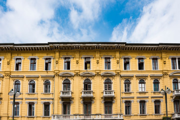 Fototapeta na wymiar yellow building with balcony in Rijeka, Istria, Croatia