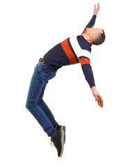 Side view of man in zero gravity or a fall.