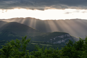 French landscape - Vercors. Panoramic view over the peaks of the Vercors in France.