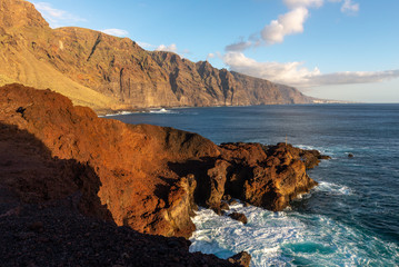 Los Gigantes cliffs  (Giants cliffs) from Punta de Teno cape in Tenerife island, Spain