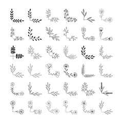 Set of hand drawn corners and borders for page decoration. Wedding design elements.