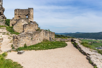 Fototapeta na wymiar Burgruine Durnstein is a ruined medieval castle in Austria. Wachau valley.