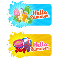 hello summer banner with beach fun theme
