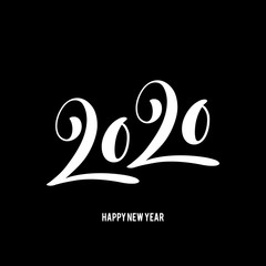 Happy New Year 2020 poster with hand drawn lettering.