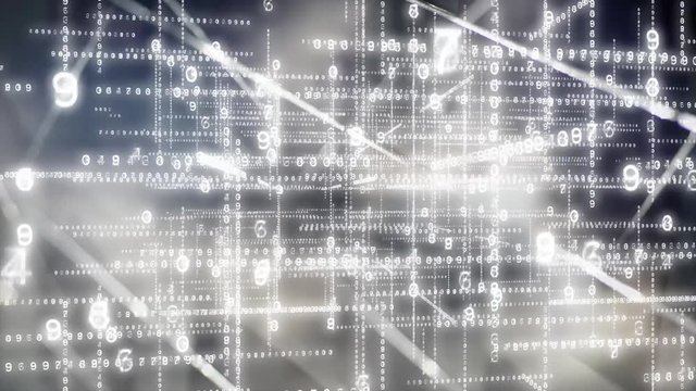 Random number array.  3d grid or matrix or array of numbers on a bokeh background.