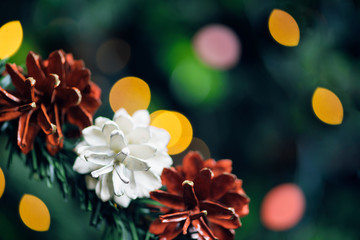 Christmas in Austria. Pine Cones Decorated with Red and White, Austrian Flag Colors