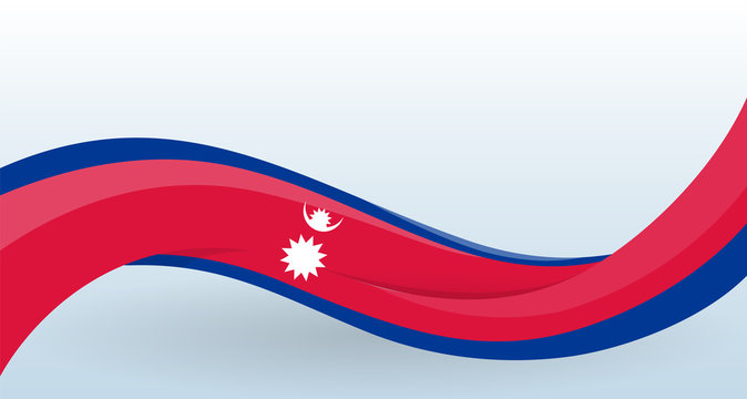 Nepal Waving National flag. Modern unusual shape. Design template for decoration of flyer and card, poster, banner and logo. Isolated vector illustration.