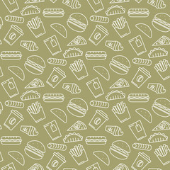 Vector fast food icons seamless pattern