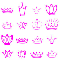Pink Crown. Tiara. Diadem. Sketch crowns. Hand drawn queen king. Royal imperial coronation symbol monarch majestic jewel. Princess diadem Handdrawn hat vector. Antique luxury jewerly. Bridal jewellery