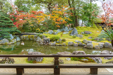 idyllic garden in Kyoto, Japan in autumn season