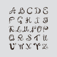hand drawn english alphabet