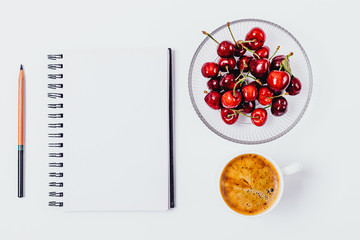 Flat lay composition of blank empty notebook