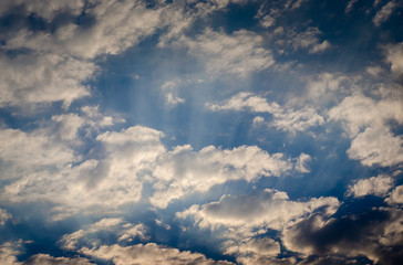 Nice clouds in blue sky with sunset light