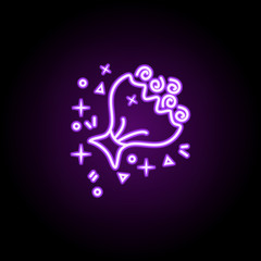 Bouquet of flowers dusk style neon icon. Elements of birthday set. Simple icon for websites, web design, mobile app, info graphics