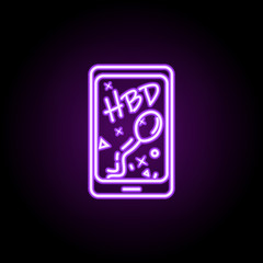 Message onphone withbirthday dusk style neon icon. Elements of birthday set. Simple icon for websites, web design, mobile app, info graphics