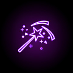 Magic wand dusk style neon icon. Elements of birthday set. Simple icon for websites, web design, mobile app, info graphics