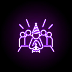 Birthday with cake dusk style neon icon. Elements of birthday set. Simple icon for websites, web design, mobile app, info graphics