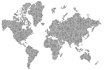 Obraz premium World map of black dots isolated on white, dotted design, vector illustration