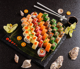 sushi on the black background