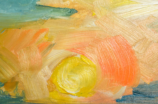 Colored oil strokes on canvas with a brush, abstract lines