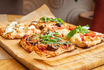 slice of italian pizza in the pizzeria